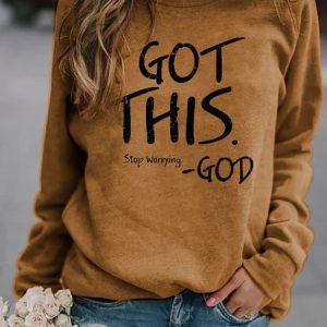 Crew Neck Long Sleeve Cotton Letter Sweatshirt, Sweatshirts & Hoodies, color:Khaki|size:XXL, JustFashionNow