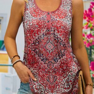 Casual Ethnic Crew Neck Knitted Tank Top, Tanks & Camis, color:Brown|size:XXL, JustFashionNow