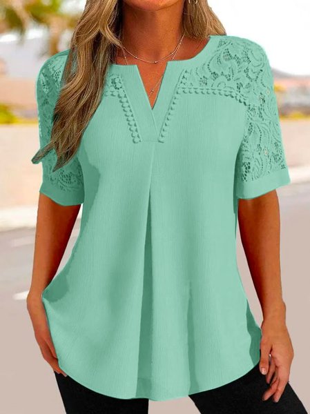 Plus size Casual Plain Lace Shirt, Shirts & Blouses, color:Green|size:4X, JustFashionNow