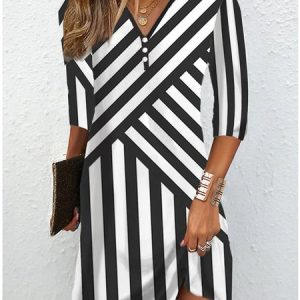 Geometric Casual Regular Fit Dress, Dresses, color:Black|size:XXL, JustFashionNow
