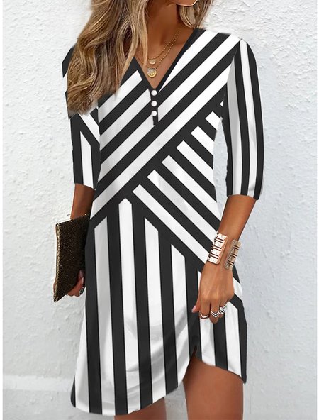 Geometric Casual Regular Fit Dress, Dresses, color:Black|size:XXL, JustFashionNow