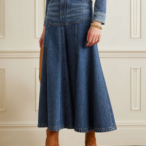 Lightweight Urban Plain Loose Midi Denim Skirt, Denim Skirts, color:Denim Blue|size:XXL, Stylewe