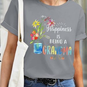 Women Happiness Life Grandma Family Waterproof Oilproof And Stainproof Fabric T-Shirt, color:Gray|size:3XL, Lilicloth.com