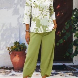 Casual Leaf Asymmetrical Collar Two-Piece Set, Suit Set, color:Purplish blue|size:XXL, JustFashionNow