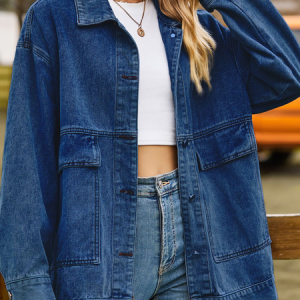 Vintage Plain Denim Jacket, Jackets, color:Deep Blue|size:XXL, Noracora