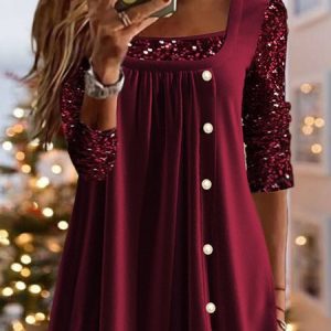 Loose Glitter Crew Neck Urban Top, Tops, color:Red|size:XXL, JustFashionNow