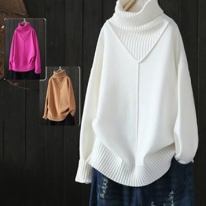Women Wool/Knitting Plain Long Sleeve Comfy Casual Sweater, Sweaters, color:White|size:3XL, Noracora