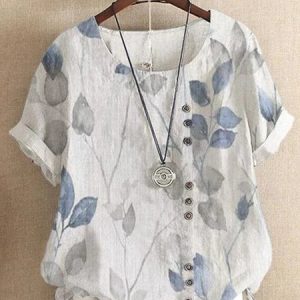 Crew Neck Cotton And Linen Linen Loose Shirt, Blouses, color:White|size:XXL, Noracora