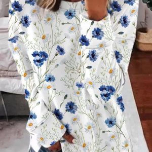 Crew Neck Floral Loosen Sweatershirt, Sweatshirts & Hoodies, color:Multicolor|size:XXL, JustFashionNow