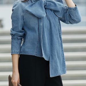 Regular Fit Urban Denim Blouse, Blouses and Shirts, color:Blue|size:XXL, Stylewe