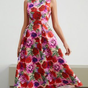 Elegant Regular Fit Wedding Guest Dress, Midi Dresses, color:Red|size:XXL, Stylewe