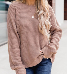 Women Yarn/Wool Yarn Plain Long Sleeve Comfy Casual Sweater, Sweaters, color:Khaki|size:XXL, Noracora