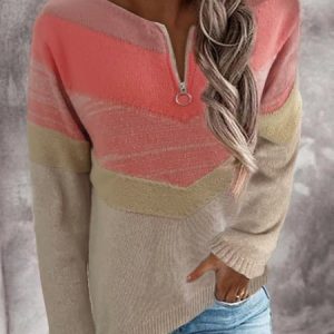 Crew Neck Long Sleeve Sweater, Sweaters, color:Pink|size:XXL, Noracora