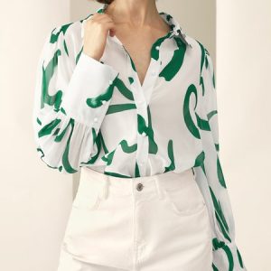 2023 Fashion week shirt Collar Vacation Blouse, Blouses and Shirts, color:As Picture|size:XXL, Stylewe