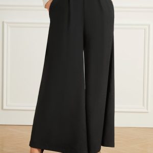 Stylewe Urban Plain Fashion Mid Waist Wide leg Pants, Pants, color:Black|size:XXL, Stylewe