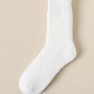 1pair Women Warmth Faux Fur Lined Crew Mid-calf Socks, Socks, color:White|size:One-size, JustFashionNow