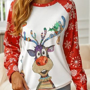Crew Neck Christmas Snowman Sweatshirt, Sweatshirts & Hoodies, color:Red|size:XXL, JustFashionNow