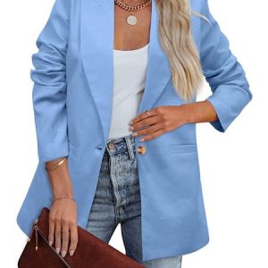 Women's Urban Casual Plain Simple Blazer Commuting Daily Clothing, Blazers, color:Blue|size:XXL, JustFashionNow