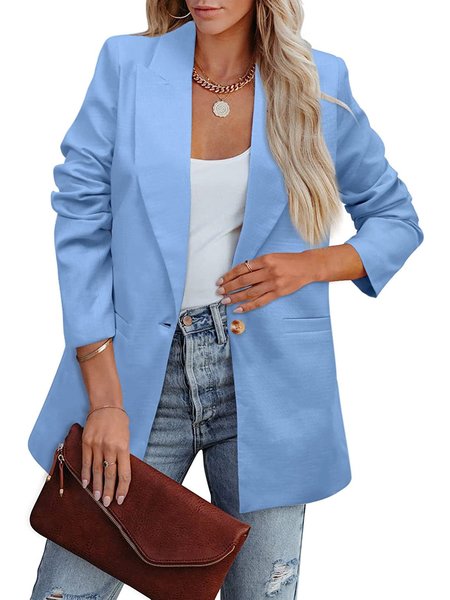 Women's Urban Casual Plain Simple Blazer Commuting Daily Clothing, Blazers, color:Blue|size:XXL, JustFashionNow