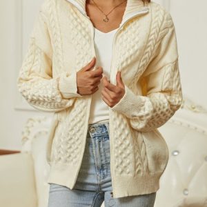 Stand Collar Regular Fit Sweater Coat, Sweaters, color:Pink|size:XXL, JustFashionNow