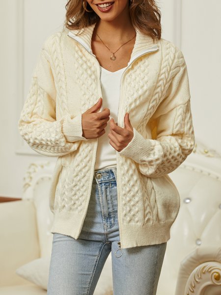 Stand Collar Regular Fit Sweater Coat, Sweaters, color:Pink|size:XXL, JustFashionNow
