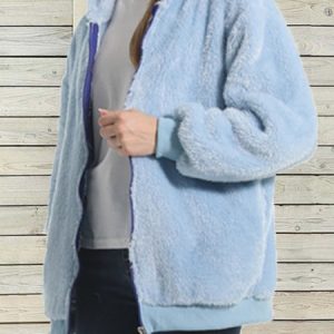 Hoodie Loose Casual Teddy Jacket, Coats, color:Light Blue|size:XL, JustFashionNow