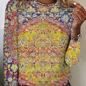 Loose Ethnic Casual T-Shirt, T-Shirts, color:Yellow|size:3XL, JustFashionNow
