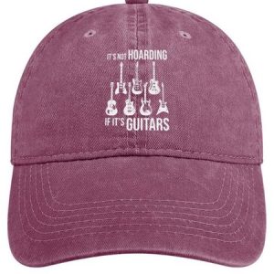 It Is Not Hoarding If It’S Guitars Funny Graphic Print Casual Text Letters Adjustable Denim Hat, Men's Hats, Lilicloth.com