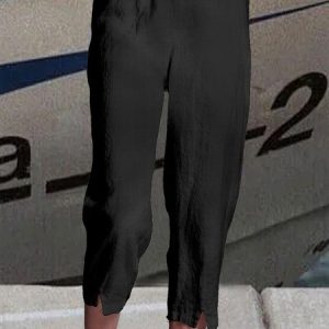 Casual Loose Cotton Plain Pants, Pants, color:Black|size:XXL, JustFashionNow