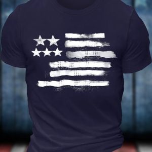 Men's Patriotic Flag Funny Graphic Printing Casual Cotton Crew Neck Loose T-Shirt, color:Purplish blue|size:3XL, Lilicloth.com
