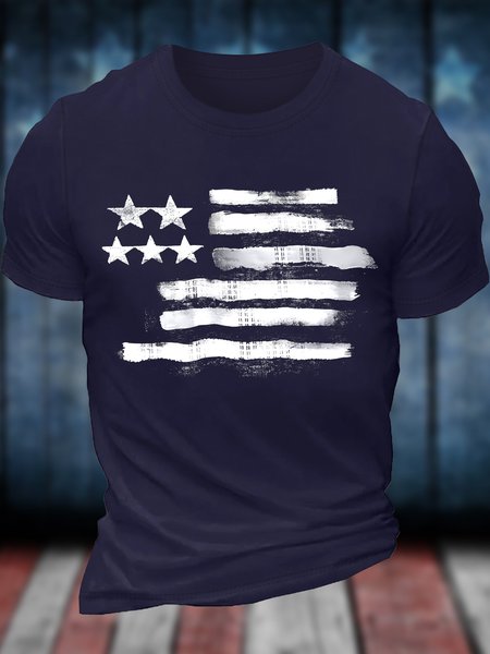 Men's Patriotic Flag Funny Graphic Printing Casual Cotton Crew Neck Loose T-Shirt, color:Purplish blue|size:3XL, Lilicloth.com