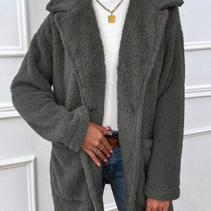 Plain Granular Fleece Fabric Teddy Coat, Coats, color:Gray|size:XXL, JustFashionNow