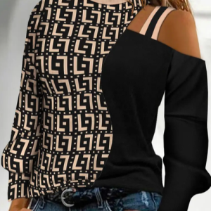 Stand Collar Loose Color Block Top, Shirts & Blouses, color:Multicolor|size:XXL, JustFashionNow
