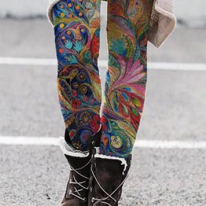 Painting The Peacock Sheath Casual Pants, Leggings, color:As Picture|size:XXL, JustFashionNow