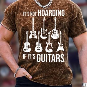 Men's It Is Not Hoarding If It’S Guitars Funny Graphic Print Casual Text Letters Crew Neck Loose T-Shirt, color:Brown|size:3XL, Lilicloth.com