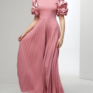 One Shoulder Elegant Plain Regular Fit Wedding Guest Dress, Maxi Dresses, color:Pink|size:XXL, Stylewe