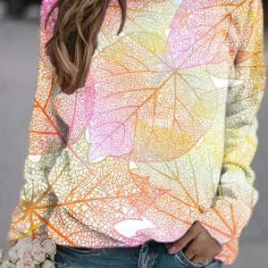 Casual Abstract Regular Fit Crew Neck Sweatshirt, Sweatshirts & Hoodies, color:Pink|size:3XL, JustFashionNow