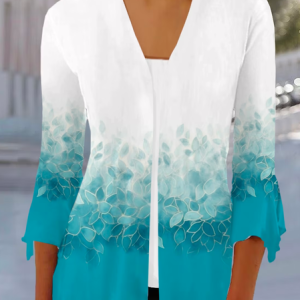 Floral Cross Neck Casual Kimono, Cardigans, color:Light Blue|size:XXL, JustFashionNow