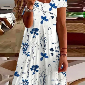 Plus size Floral Asymmetrical Neck Casual Dress, Dresses, color:White|size:4X, JustFashionNow
