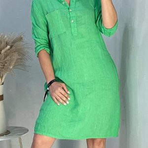 Casual Shirt Collar Plain Mini Dress With No Belt, Mini Dresses, color:Green|size:XXL, Stylewe