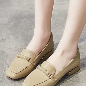 Women's Fashion Urban Retro Metal Pointed Toe Loafers, Loafers, color:Khaki|size:40, Stylewe