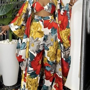 Oversize Floral Long sleeve Vacation Kimono, Kimonos, color:flower|size:XXL, Stylewe