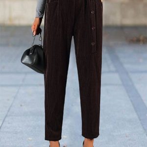 Regular Fit Plain Casual Pants, Pants, color:Coffee|size:4XL, JustFashionNow