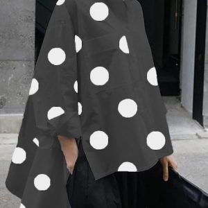 Shirt Collar Polka Dots Shift Elegant Top, Blouses and Shirts, color:Black|size:XS, Stylewe