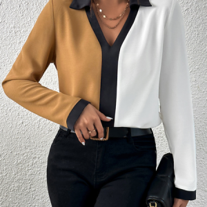 Simple Regular Fit Shirt Collar Blouse, Shirts & Blouses, color:Multicolor|size:XXL, JustFashionNow