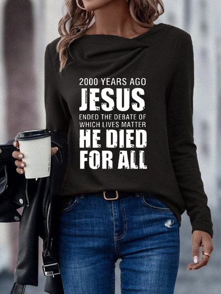 Asymmetrical Loose Casual Text Letters T-Shirt, T-Shirts, color:Black|size:XXL, JustFashionNow