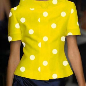 Regular Fit Elegant Polka Dots Blouse, Blouses and Shirts, color:Yellow|size:XXL, Stylewe