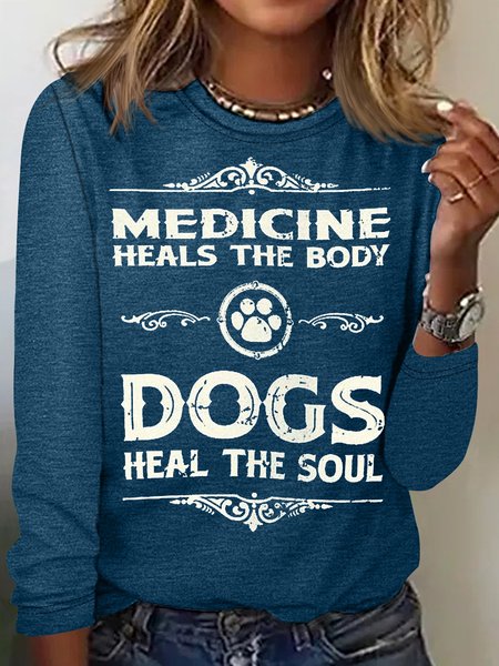 Women's Dogs Heal the Soul Letters Casual Top, Long sleeves, Lilicloth.com
