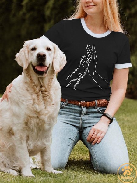 Lilicloth X Funnpaw Women's Lover Dog Hand T-Shirt, color:Black|size:3XL, Lilicloth.com