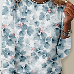 Women's Floral Casual Crew Neck Shirt, color:Light Blue|size:5XL, Lilicloth.com